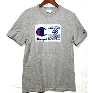 CHAMPION Shirt Men's Grey Logo Short Sleeve | Medium